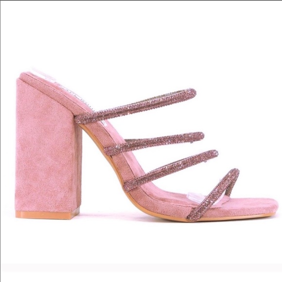 ‼️CLOSET CLOSING‼️Faux Suede Chunky Heel w/ Rhinestone Straps - Picture 5 of 6